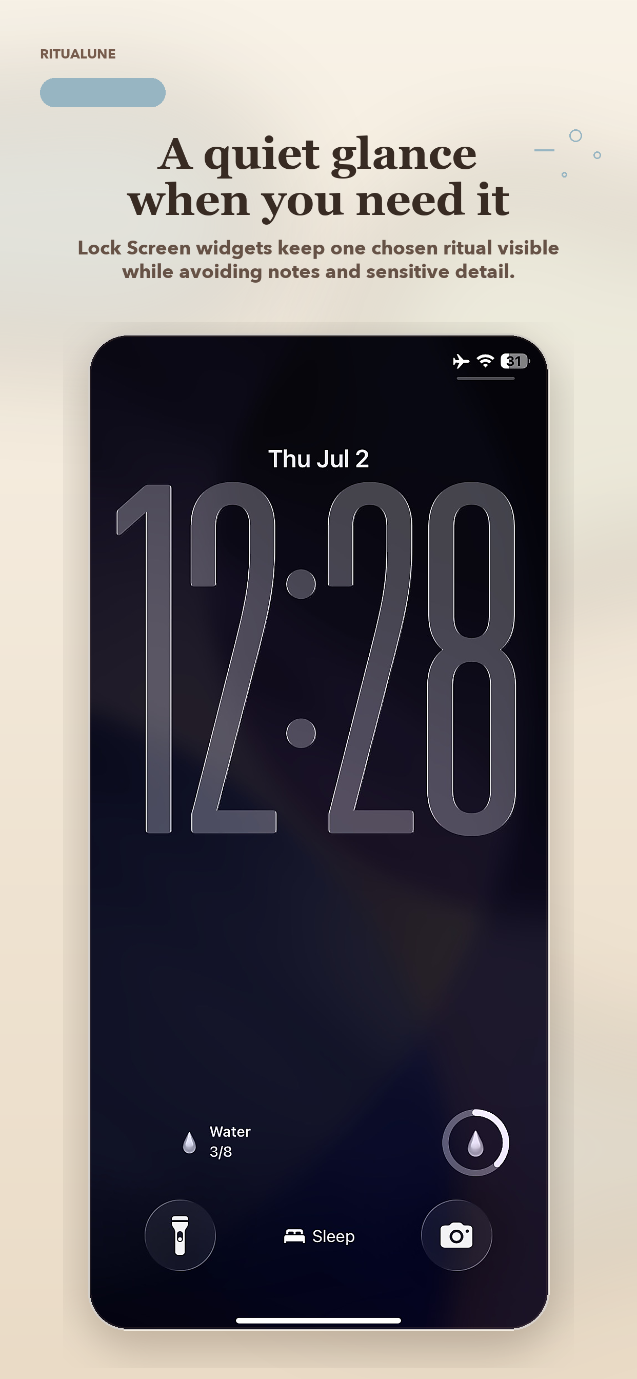 Ritualune App Store preview showing a Lock Screen widget
